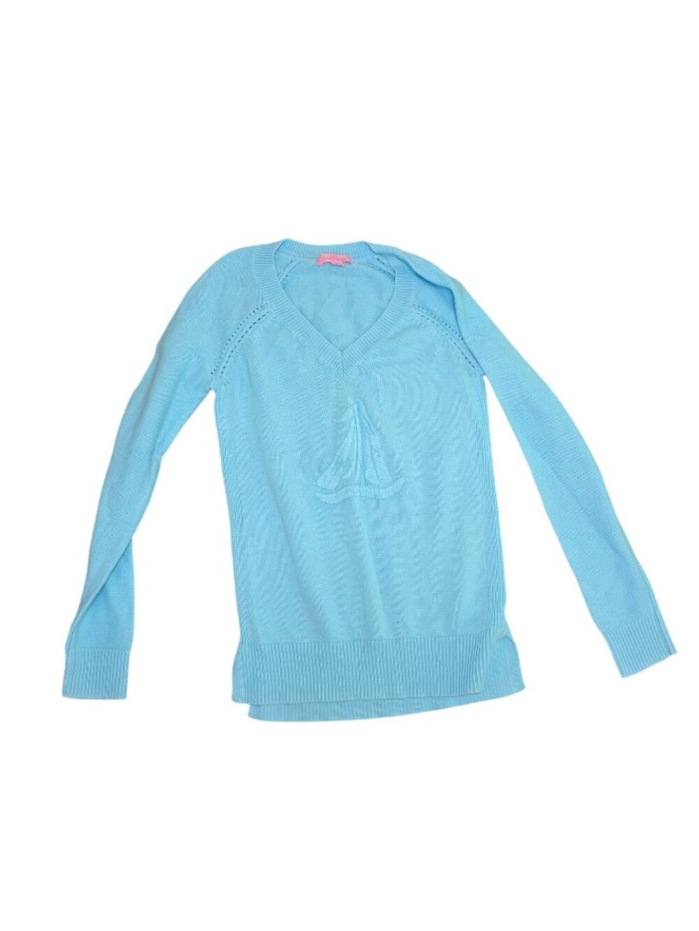 Lilly Pulitzer V-Neck Sweater Cotton Blend Embroidered Sailboat Logo (SKU#1206) - Picture 2 of 5